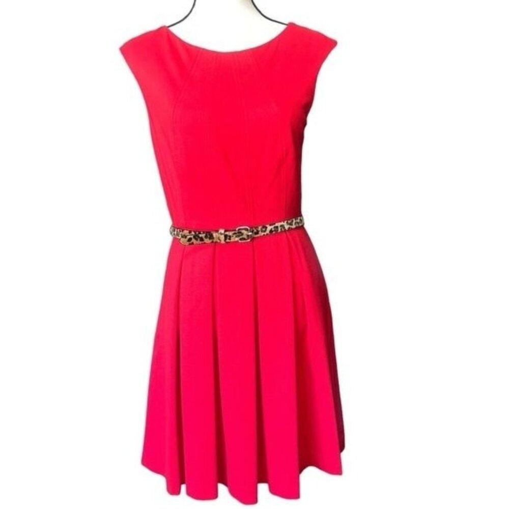 Eliza J Womens Red Sleeveless Fit & Flare Dress Leopard Belt Back Cutout Size 6